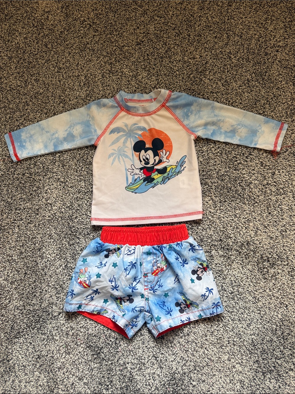 Disney Mickey Mouse Blue, White & Red Baby 3-6 Months Rashguard Swim Set